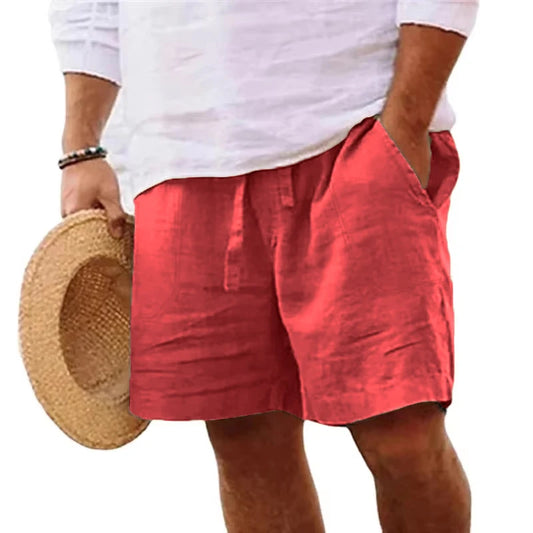 New Mens Cotton Solid Color Short Lightweight Gym Pants Linen Beach Shorts Men Jogging Sport Large Short Homme
