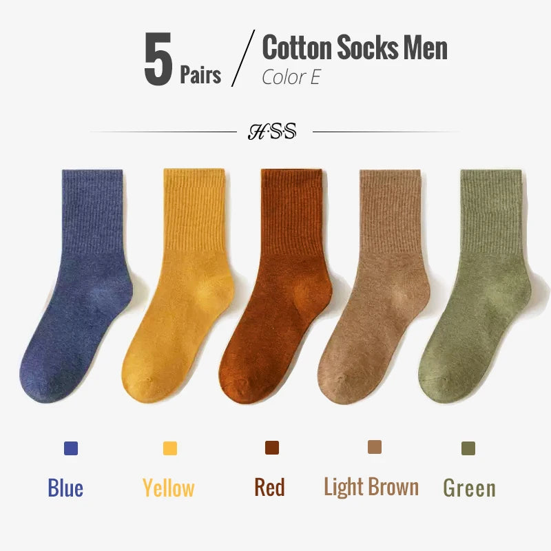 5/10 Pairs 95% Combed Cotton Socks Men Business Dress Long Socks Soft Breathable Spring Summer Colorful Sock For Man 5Pairs/Lot