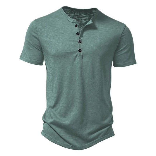 T-shirt à manches courtes pour homme, col Henley, décontracté, couleur unie, été, polo pour homme, haute qualité