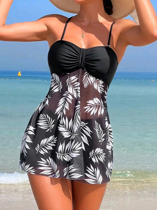 2025 Short Dress Tankini With Shorts Swimsuit Women Swimwear Female Padded Printed Bathing Swim Suit Swimming Beachwear Summer