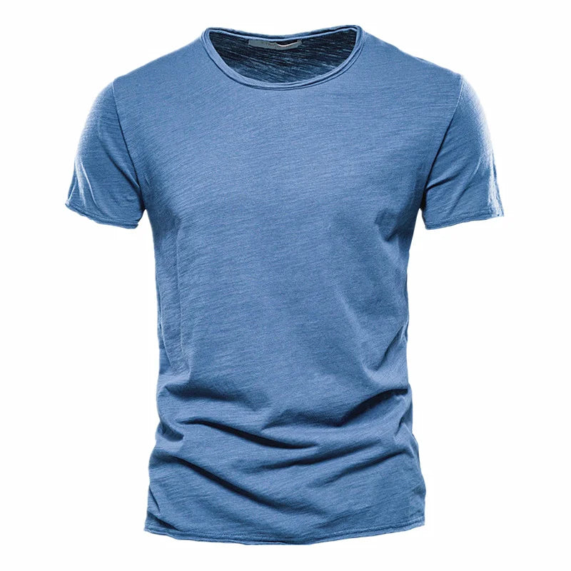 T-shirt 100 % coton pour homme, décontracté, doux, fitness, été, fin, vêtements pour la maison, col rond, manches courtes, solide