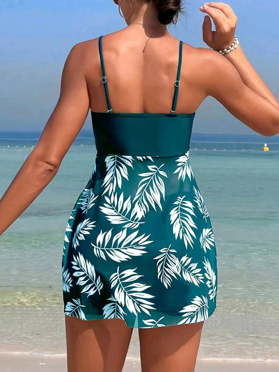 2025 Short Dress Tankini With Shorts Swimsuit Women Swimwear Female Padded Printed Bathing Swim Suit Swimming Beachwear Summer