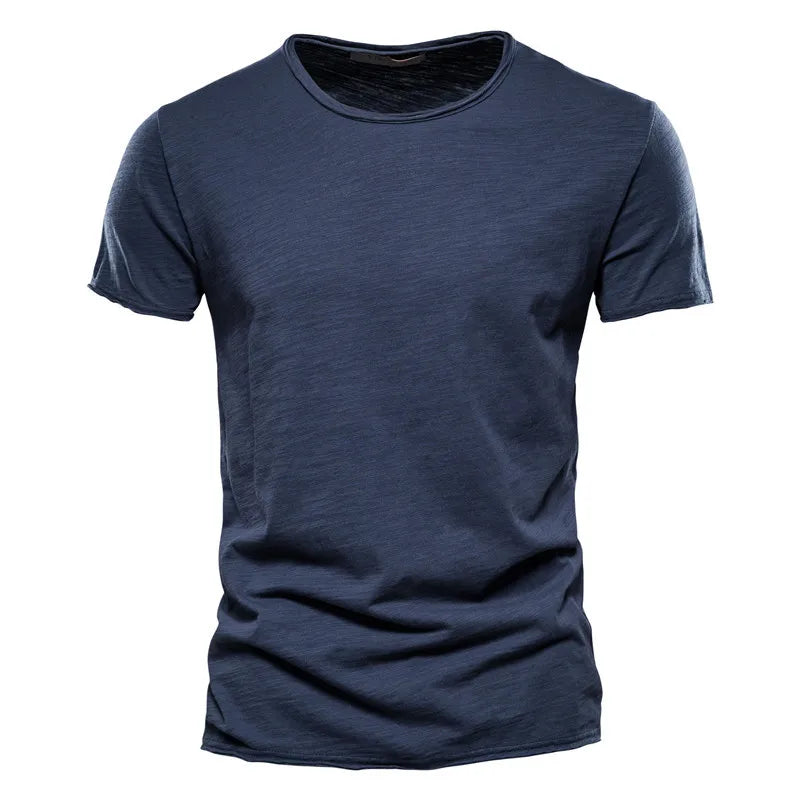 T-shirt 100 % coton pour homme, décontracté, doux, fitness, été, fin, vêtements pour la maison, col rond, manches courtes, solide