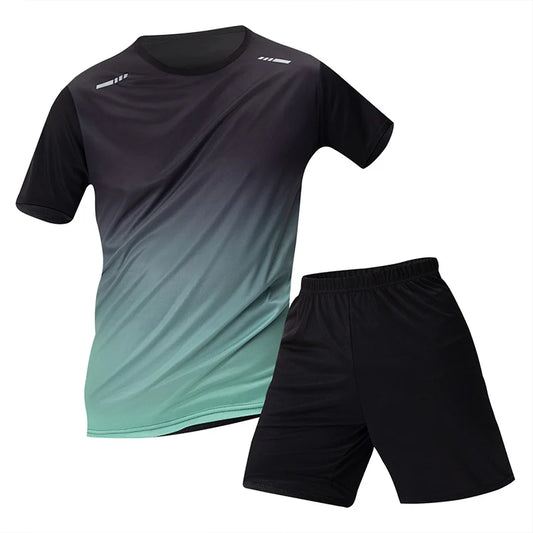 Été hommes colorent progressivement séchage rapide shorts à manches courtes costume de sport adolescents loisirs course fitness décontracté costume grande taille