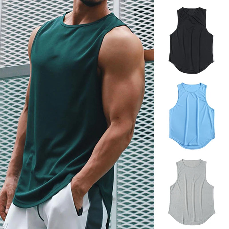 Débardeur de sport d'été pour hommes, vêtements en maille, séchage rapide, musculation, t-shirt sans manches, débardeurs de fitness, basket-ball, gilet musculaire