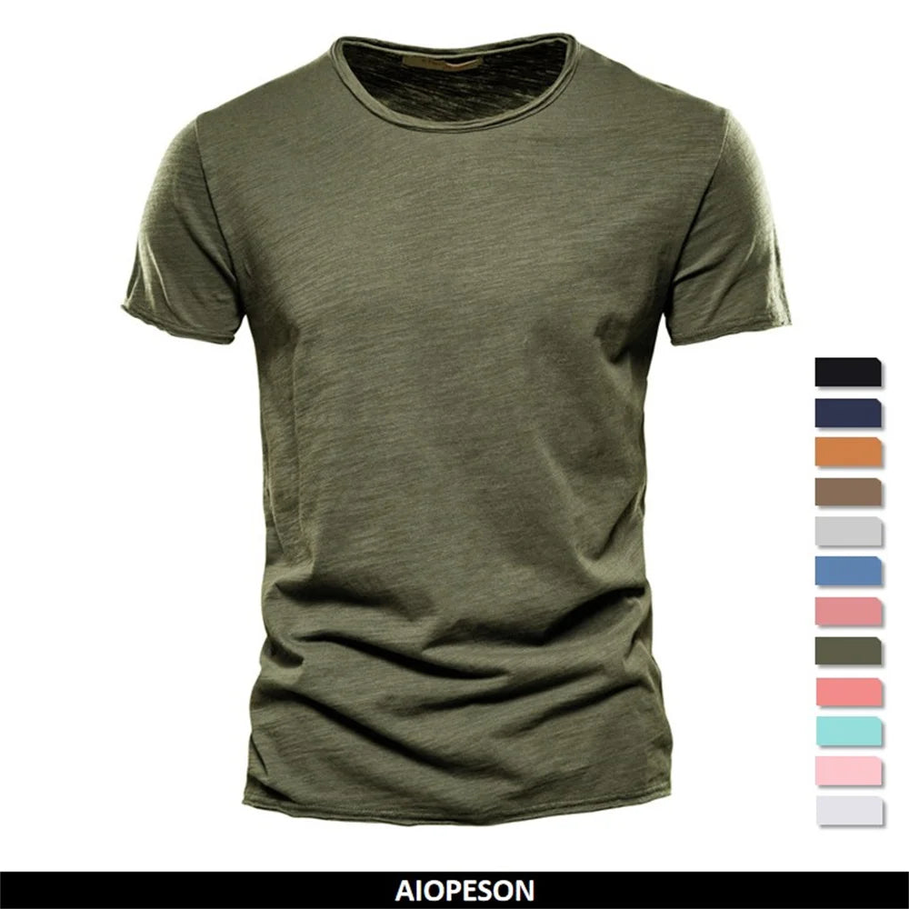 T-shirt 100 % coton pour homme, décontracté, doux, fitness, été, fin, vêtements pour la maison, col rond, manches courtes, solide