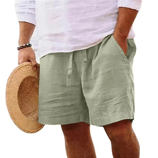 New Mens Cotton Solid Color Short Lightweight Gym Pants Linen Beach Shorts Men Jogging Sport Large Short Homme