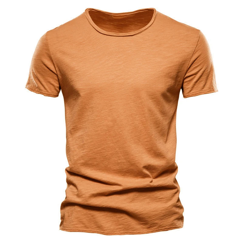 T-shirt 100 % coton pour homme, décontracté, doux, fitness, été, fin, vêtements pour la maison, col rond, manches courtes, solide