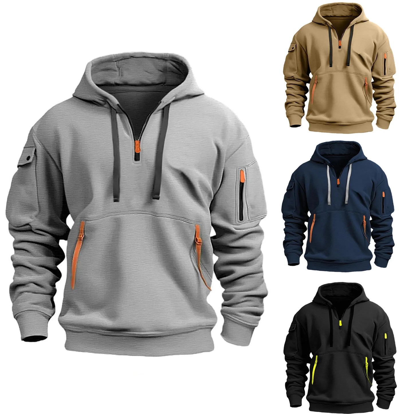 2025 New Multi Pocket Zipper Fleece Hooded Casual Shirt for Men and Women Plus Size Loose Pullover Fashion Sweatshirt top