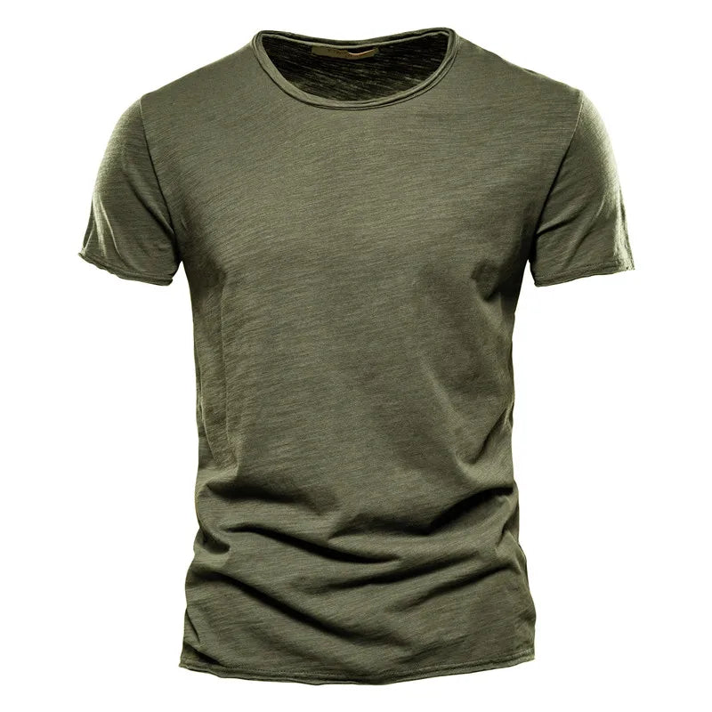 T-shirt 100 % coton pour homme, décontracté, doux, fitness, été, fin, vêtements pour la maison, col rond, manches courtes, solide