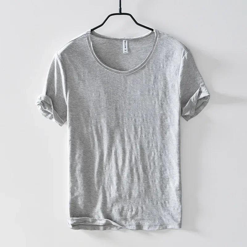 Mens Retro Raw Edge T-Shirt 100% Cotton Lightweight Breathable Slim-fit Monochromatic O-Neck Casual Basic Top Tees